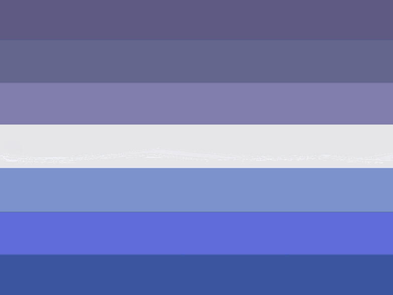 six striped flag with a white stripe in the middle and gradually lighter shades of purple and blue